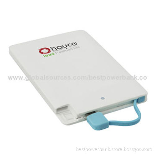 Business Card Power Banks with Micro USB Cable, 2,500mAh Lithium Polymer BatteryNew